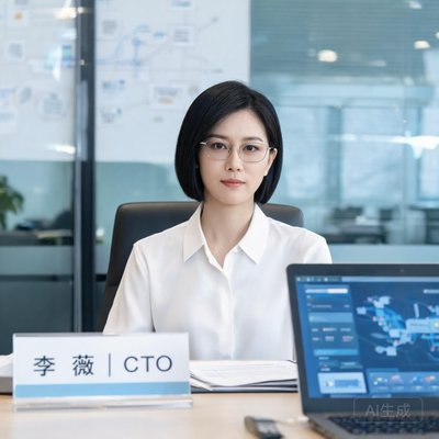 CTO李薇，一位干练的短发女性，佩戴细框眼镜